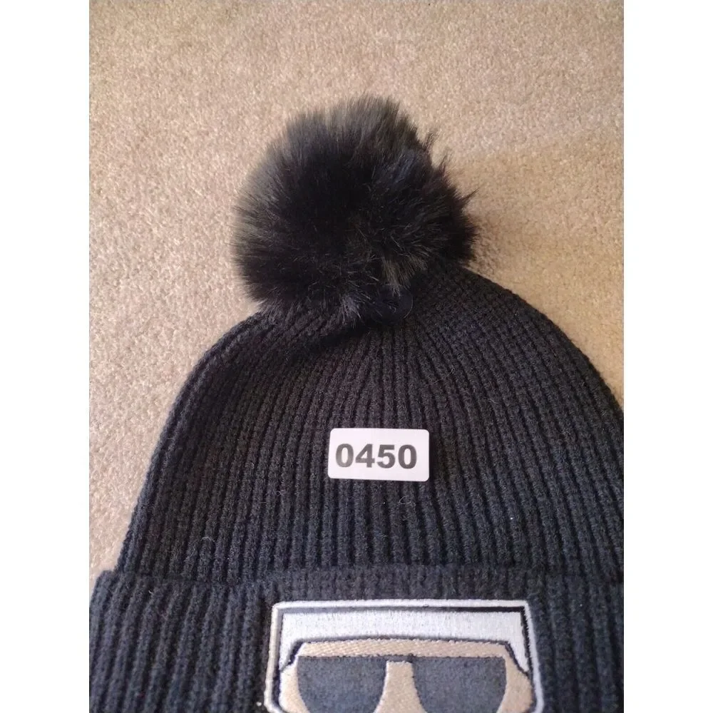 Karl Lagerfeld‎ Paris Beanie Women's One Size Black Knit Pom Rhinestone Logo